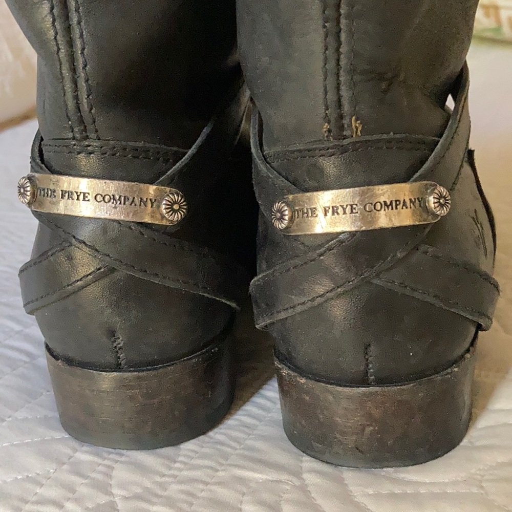 Frye boots. Black leather. Clean inside. Rubber on sole to prevent sliding.
